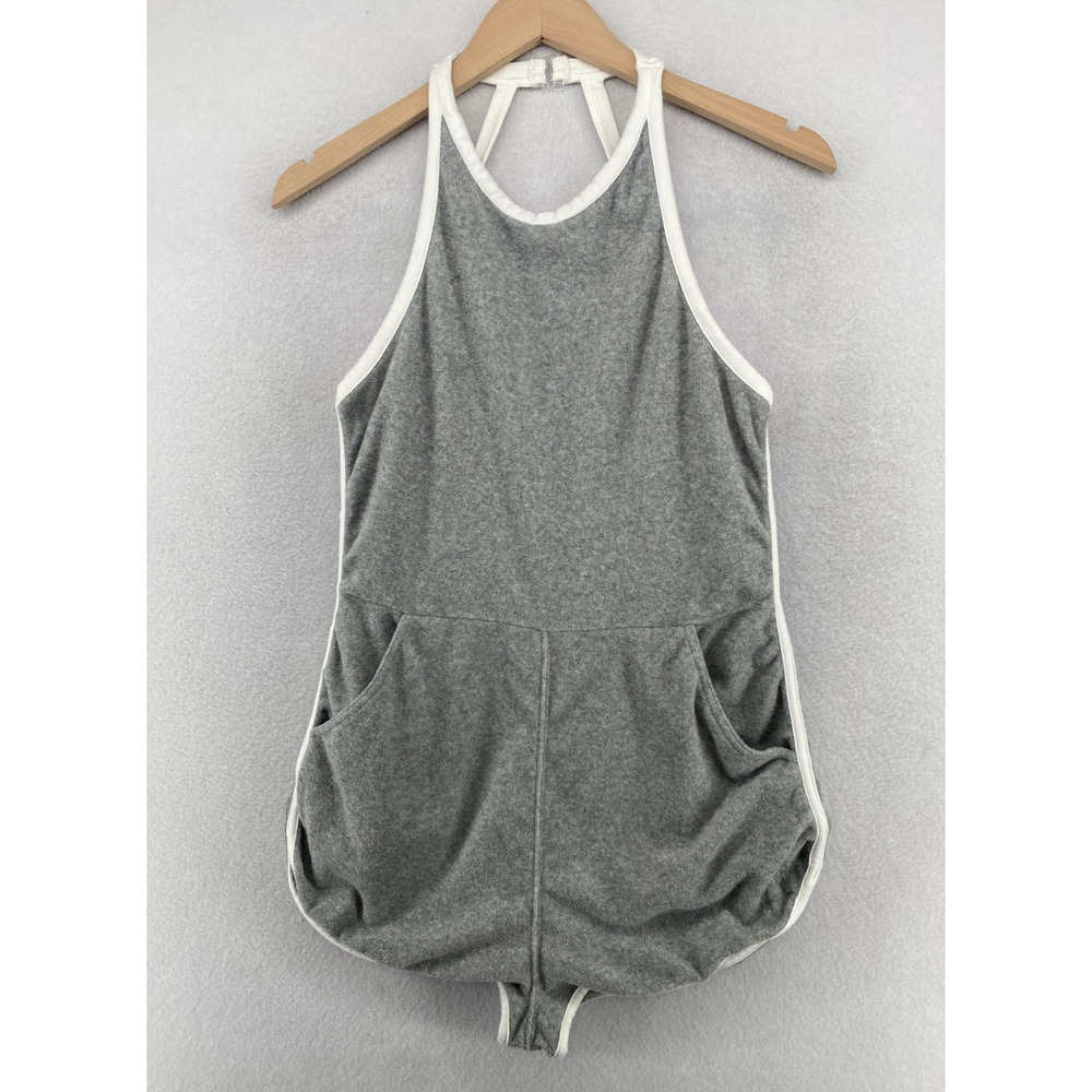 FREE PEOPLE Romper S FP Movement Ringleader Terry Runsie Halter Backless Gray - Picture 2 of 16
